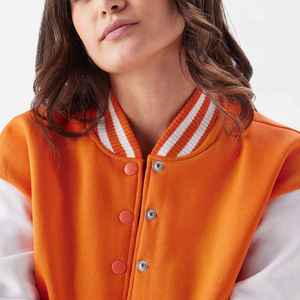 Chaqueta Varsity Naranja y Blanca para Mujer, Chaqueta Bomber de Manga Corta Estilo Béisbol, Chaqueta Universitaria Preppy, Ropa Casual de Otoño - Product Image 5