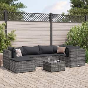Ensemble de salon de patio en rotin gris de 7 pièces avec coussins Mobilier d'extérieur élégant - Product Image 1