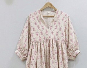 Robe midi en coton imprimée à la main pour femme, style bohème, florale, d'été, décontractée, coupe ample, douce, respirante, vêtement fait main - Product Image 1