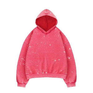 Sweat-shirt rose surdimensionné à capuche, manches régulières, tricoté, streetwear pour homme, respirant, polyester/coton, style hiver - Product Image 6