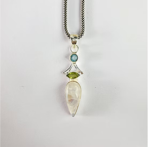 Élégant pendentif en argent 925 avec pierres précieuses multiples, pierre de lune naturelle en forme de poire, cadeau de bijoux d'anniversaire pour elle - Product Image 2