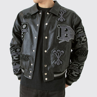 Chaqueta universitaria personalizada de invierno para hombre con cuello alto, logo frontal, parche de chenilla de lana y cuero, diseño personalizado de alta calidad