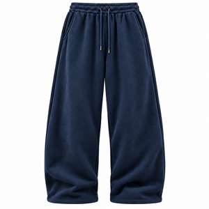 Men's Navy Fleece baggy oversized Sweatpants Elastic Waist Drawstring Casual <b>Pants</b> With Side Pockets Autumn Wear - Product Image 1
