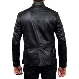 Men's Black Genuine Leather Jacket With Button Closure Turn-down Collar Casual Style Autumn Wear - Product Image 5