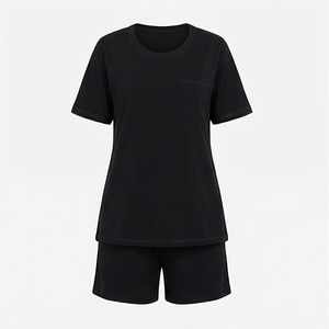 Conjunto de 2 Piezas de Alta Calidad para Mujer, Estilo Casual, Camiseta de Manga Corta y Pantalones Cortos hasta la Rodilla, en Spandex/Poliéster - Product Image 1