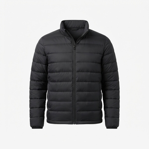 OEM Custom <b>Black</b> Winter Puffer Jacket for <b>Men</b> Stand Collar Horizontal Quilted Casual Warm Padded Bubble Coat Manufacturer - Product Image 1