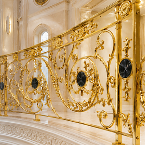 Luxury Gold Wrought Iron Balcony <b>Railing</b> Ornate Cherub Balustrade Marble Stair Handrail Palace Villa Hotel Guardrail Supplier - Product Image 3