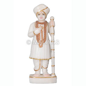 Estatua de Mármol Tallada a Mano del Dios Hindú Jalaram Bapa |   Murti de Mármol Blanco Premium - Product Image 1
