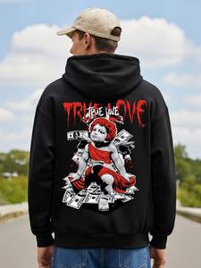 Mens hooded sweatshirt french terry blank plain <b>drop</b> shoulder hip hop custom embroidery - Product Image 1