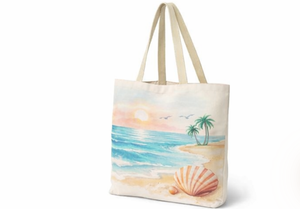 Sac fourre-tout en toile robuste à motif plage COTTON VOYAGE avec poignée d'épaule, logo personnalisable, sac de plage OEM - Product Image 3