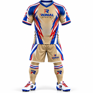 Uniformes de football personnalisés pour hommes adultes, impression par sublimation, 100% polyester, col rond, 220g, séchage rapide - Product Image 1