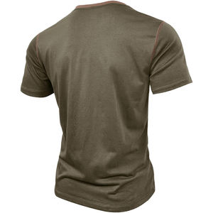 Custom Logo <b>Men's</b> Slim Fit Henley <b>T</b>-<b>Shirt</b> Short Sleeve Cotton Blend Casual Muscle Tee Contrast Trim V-Neck Button Up Summer Tops - Product Image 2