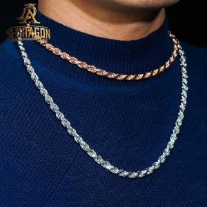 Luxury Diamond Cut Rose Gold Plated 925 Silver Moissanite Diamond Rope Chain
