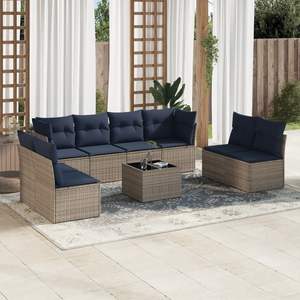 Juego de sofás de patio de ratán sintético gris de 9 piezas con cojines, conjuntos de jardín - Product Image 1