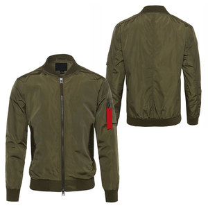 Blouson bomber vert olive pour homme, fermeture éclair sur le devant, col montant, couleur unie, polyester, vêtement d'extérieur décontracté, coupe classique, pour l'automne - Product Image 4