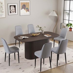 63 \ "medievale moderno stile marrone MDF tavolo da pranzo con sedia in PU assemblare Desktop gamba in metallo nero per uso casa e cucina - Product Image 4