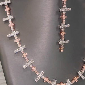 Rose Gold Plated Moissanite Cross <b>Statement</b> <b>Necklace</b> Baguette Cut Channel Setting Religious Unisex Everyday Wear - Product Image 1