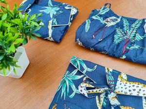 Ensemble de pyjama pour femmes en coton imprimé floral fait à la main, léger, doux pour la peau, séchage rapide, imprimé à la main, shorts décontractés - Product Image 4