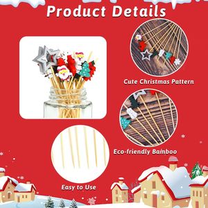 160 Stuzzicadenti a Tema Natalizio, Babbo Natale, Fiocchi di Neve, Albero di Natale, Stuzzicadenti in Bambù per Bevande, Frutta e Dessert - Product Image 2
