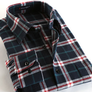 Camisa de Franela a Cuadros para Hombre, Estilo Casual Elegante, Corte Holgado, de Algodón, Manga Larga, con Botones, para Primavera - Product Image 1