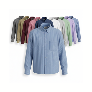 Nouvelle Collection 2026 – Chemise Habillée et Décontractée à Rayures, Boutonnée, Manches Longues en Coton, Coupe Slim avec Poche – Personnalisable - Product Image 1