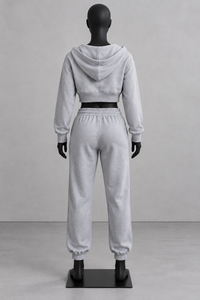 Custom Women Tracksuit <b>Cropped</b> <b>Hoodie</b> <b>Zip</b> <b>Up</b> Sweatshirt and Elastic Waist Pants with Side Pockets Casual Loungewear - Product Image 3
