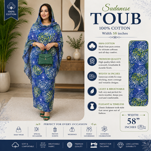 Tela Toub Sudanesa 100% Algodón para Mujer |   Toub Sudanés Tradicional Estampado de 58 Pulgadas de Ancho, Suave, Transpirable y de Calidad Premium - Product Image 5