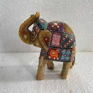 Figuras de Elefantes de Madera Pintadas a Mano, Pulido Natural, Decoración India para Mesa, Hogar, Oficina, Hotel o Escuela - Product Image 3