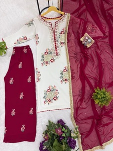 Heavy Latest Wedding Wear Faux Georgette Heavy Embroidery Sequence & Gota Piping <b>Top</b> and Pant With Pearl Moti Work Dupatta - Product Image 1