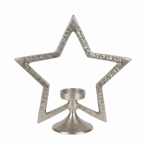 Wholesale Modern Aluminum Candle Holder Textured <b>Silver</b> Star <b>Candlestick</b> for Christmas Tabletop Decoration and Home Ornament - Product Image 1