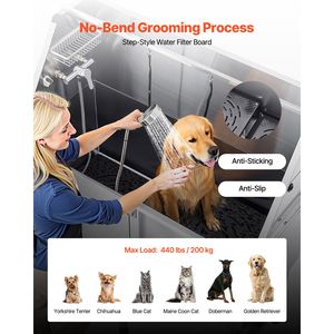 Stazione di lavaggio per cani in acciaio inossidabile da 62 pollici con rampa, pannello filtrante acqua in PE, rubinetto, vasca per toelettatura animali da esterno, soffione doccia e porta sapone - Product Image 4