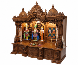 Big Size SwamiNarayan <b>Mandir</b> Home Teak Wood Heavy Carved Customized Pooja <b>Mandir</b> Luxury Design Large <b>Mandir</b> with Storage Cabinet - Product Image 3