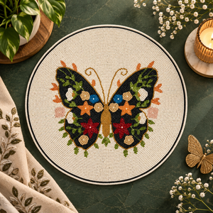 Hand Beaded Butterfly <b>Placemat</b> <b>Round</b> Glass Bead Dining Table Mat Handmade Decorative Table Decor Reusable Nature Inspired Home - Product Image 2