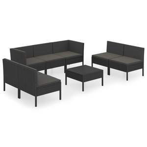 Ensemble de salon de jardin en rotin PE noir avec structure en acier thermolaqué et polyester, collection de meubles d'extérieur durables - Product Image 2