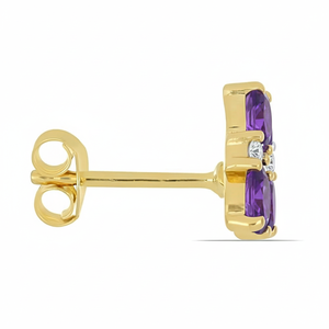 Boucles d'oreilles tendance minimalistes en or jaune massif 14 carats avec améthyste naturelle taille ovale, trèfle et grappe de diamants de laboratoire – Bijoux en gros - Product Image 2