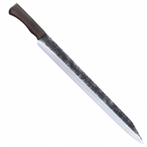 Couteau à découper la viande extra long avec manche en bois brun foncé, bord argenté, lame forgée noire pour boucher et cuisine - Product Image 3