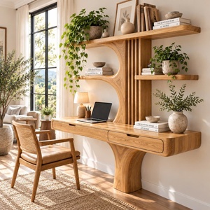 Bureau mural contemporain en bois Luxali avec étagères en forme d'arbre et tiroir pour bureau à domicile - Product Image 5