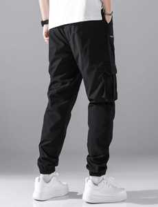 Pantalon cargo noir pour homme, taille élastique, séchage rapide, coupe ample, couleur unie avec poches, toutes saisons, vêtements décontractés pour l'extérieur - Product Image 2
