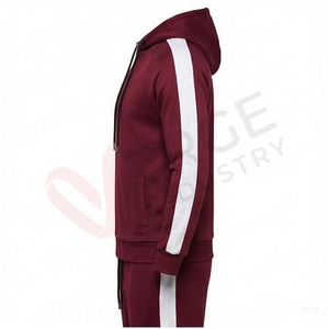 Ensemble de survêtement bordeaux pour homme, manches longues, capuche, fermeture éclair sur le devant, couleur unie, respirant, coupe décontractée, vêtements d'automne - Product Image 3