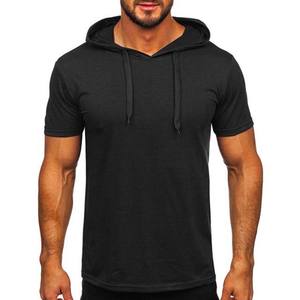 Sudadera con Capucha de Manga Corta para Hombre, 100% Algodón, Bordado con Logotipo Personalizado de Alta Calidad, Color Negro Suave, Corte Regular, MOQ Bajo, Venta al Por Mayor - Product Image 1