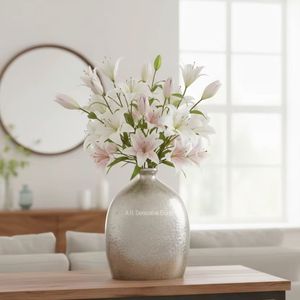 Luxury Round Metal Flower Pot Textured Finish Table top Decorative <b>Planter</b> for Home Office Interior Decor - Product Image 2