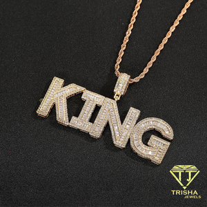 Collier pendentif lettre KING serti de diamants, style hip-hop personnalisé, chaîne cubaine en moissanite, bijoux pour hommes - Product Image 1