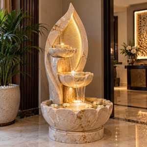 Nouvelle Fontaine d'Eau en Marbre Vision, Design Personnalisé, Autoportante, en Forme d'Animal, Grande Fontaine Décorative d'Extérieur pour Jardin, à Niveaux, avec Bol Lotus et LED - Product Image 1