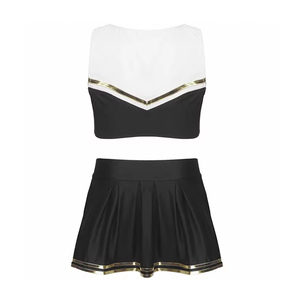 Uniformes de pom-pom girls en polyester imprimé, ensemble haut à manches longues et short noir et rouge, vêtements d'entraînement de cheerleading personnalisés, impression OEM - Product Image 2