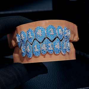 Diamante de Color azul al por mayor nuevo 1414 Diamante de moissanita helado completo 925 dientes de plata Starling Grillz para regalo de fiesta de Halloween - Product Image 2