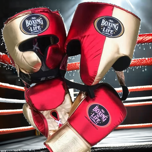 Guantes de Boxeo de Alta Calidad No Boxing No Life, Rojos y Dorados, de Cuero PU, con Cordones, Transpirables, para Entrenamiento de Adultos - Product Image 2