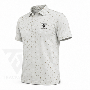 Camiseta Polo Trackstar para Hombre, Color Gris Claro, con Estampado de Iconos de Golf, Manga Corta, Cuello con Botones, Estilo Deportivo Informal, Logotipo Personalizado - Product Image 5