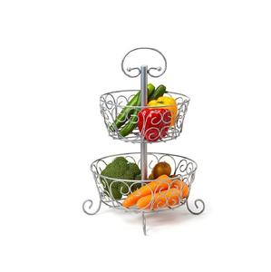 Rustic Metal Wire Storage <b>Basket</b> Two Tier <b>Rectangular</b> Design With For Kitchen Organization - Product Image 2