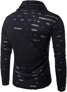 High Quality Vintage Men Distressed Hoodie Breathable Blank Streetwear Winter Distress Cut Out Pullover Elongated Hoodies - Product Image 2