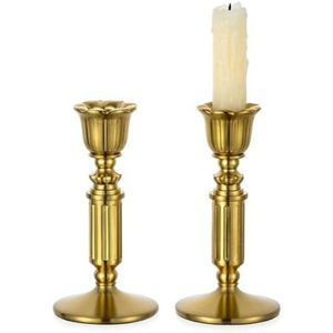Portavelas decorativos antiguos de metal dorado, juego de 2, estilo vintage, diseño acanalado, para el hogar y bodas - Product Image 2